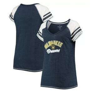 MLB Official Milwaukee Brewers Tri-Blend Raglan Blue White TShirt Baseball Sz.XL